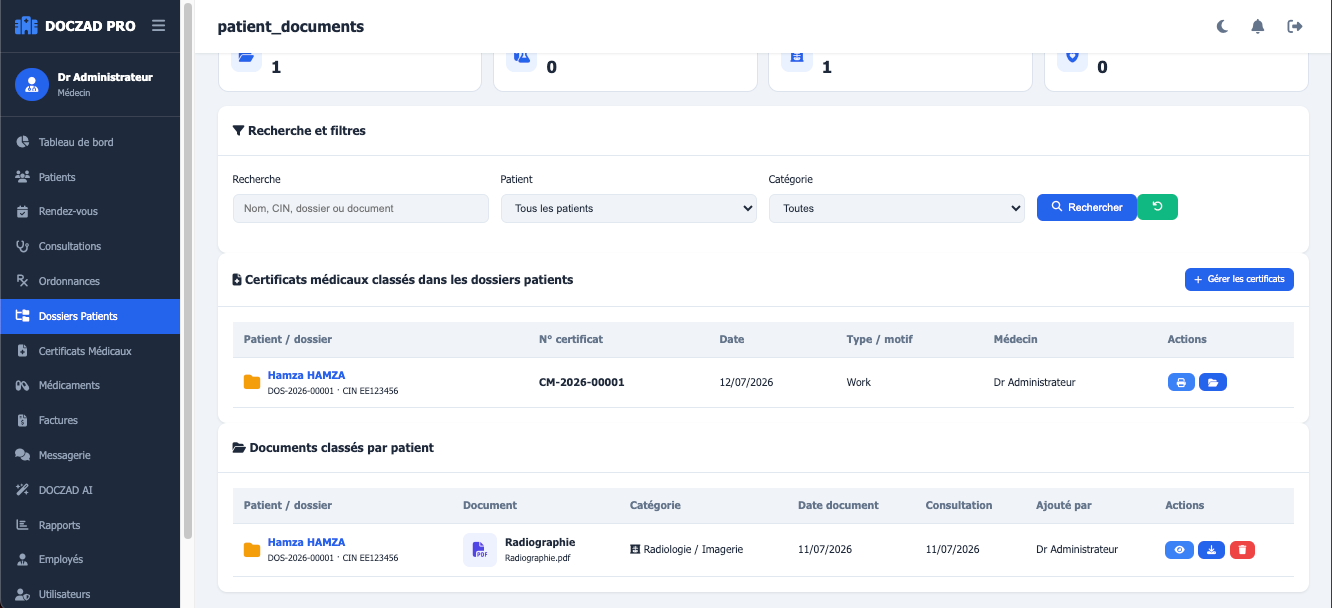DOCZAD PRO — Gestion des Patients